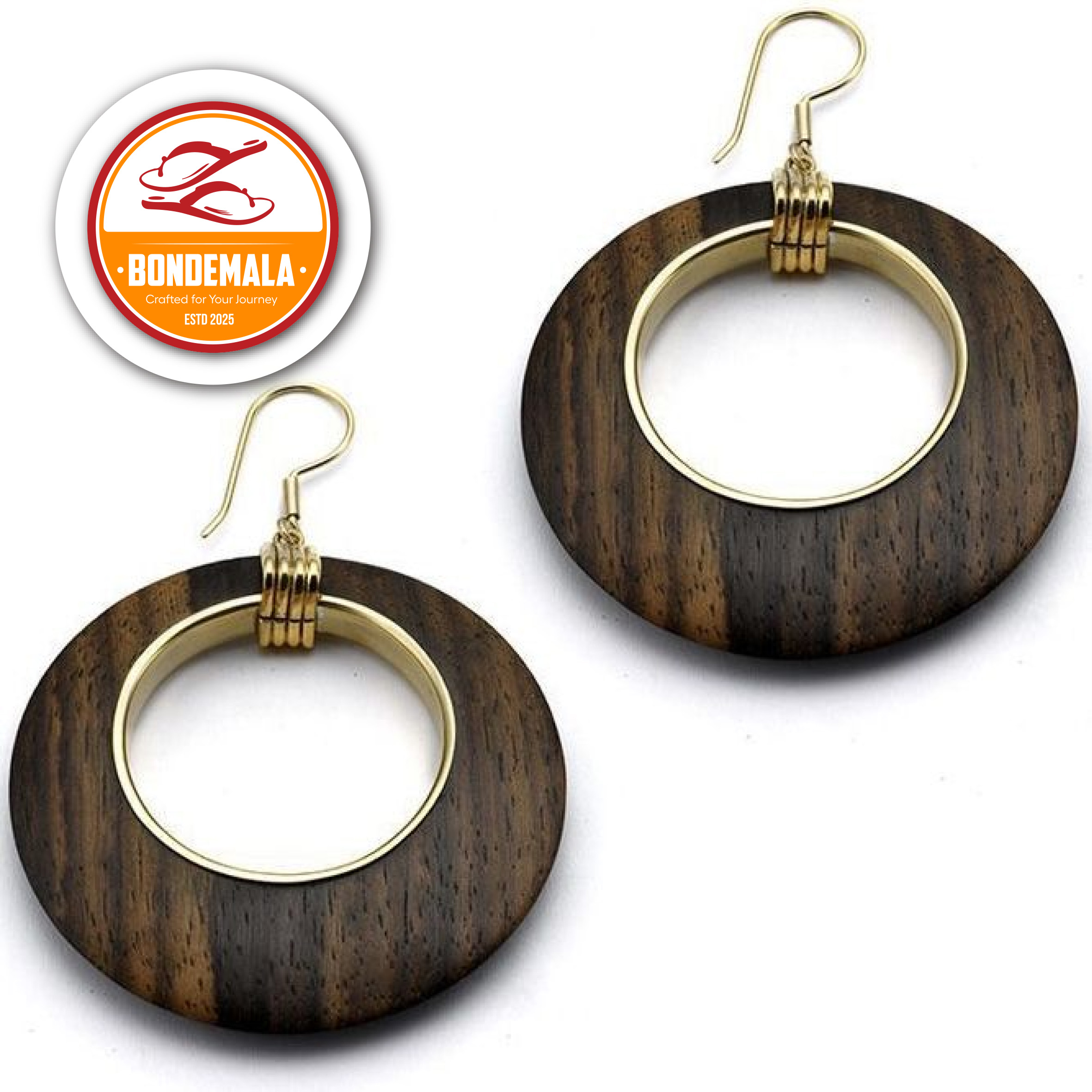 Brown wooden dangle earrings - Image 2